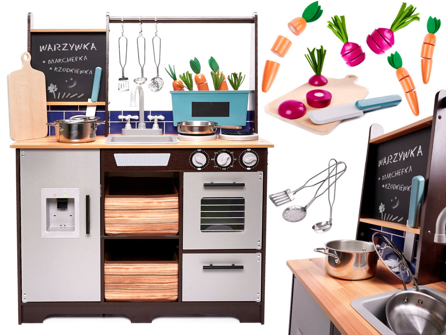 Didelė medinė MDF virtuvėlė vaikams su priedais, LOFT serija, XXL, 96 cm – pagrindinis vaizdas