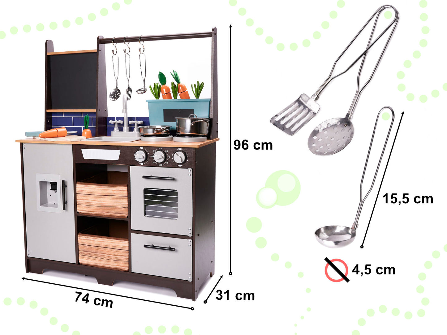 Didelė medinė MDF virtuvėlė vaikams su priedais, LOFT serija, XXL, 96 cm – vaizdas 3