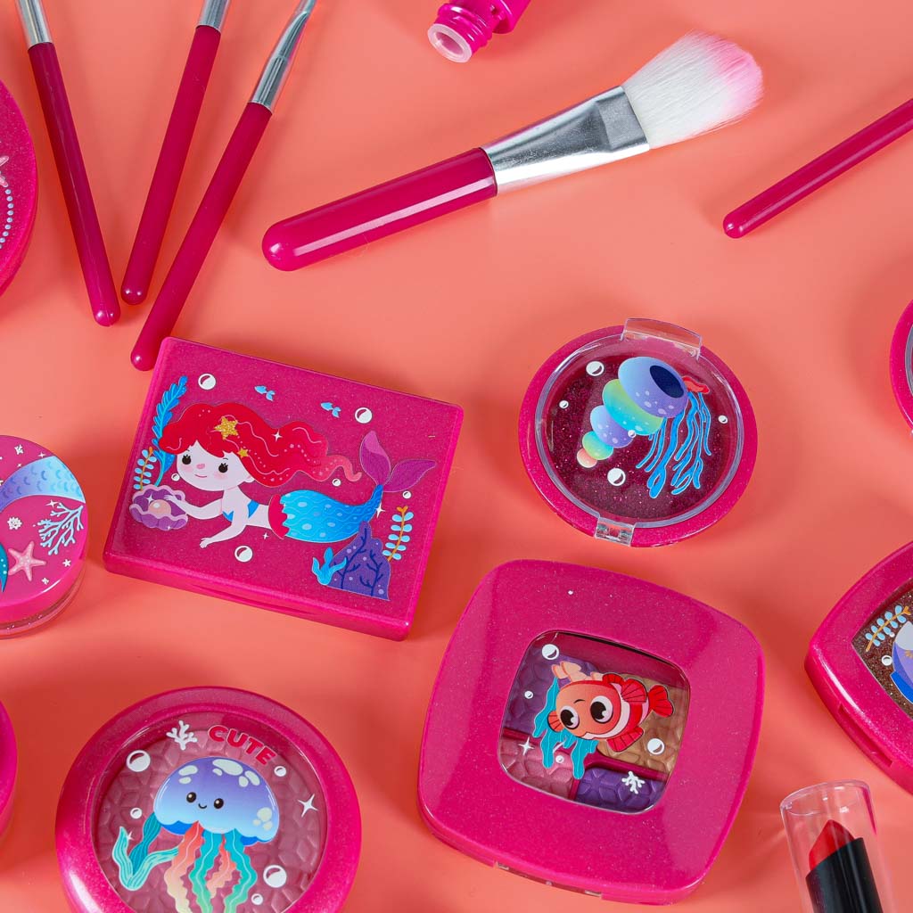 Vaikų makiažo ir nagų dailės kosmetikos rinkinys lagaminėlyje, 22 elementai