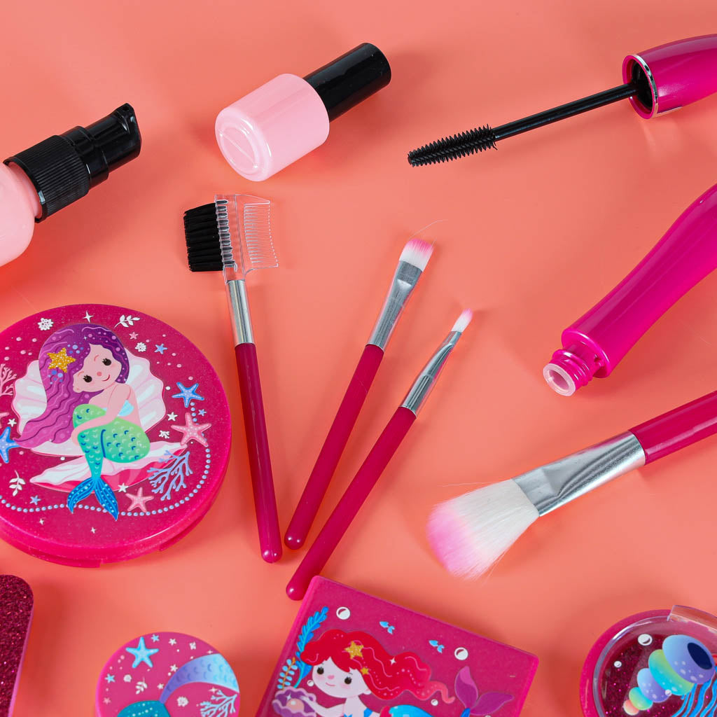 Vaikų makiažo ir nagų dailės kosmetikos rinkinys lagaminėlyje, 22 elementai