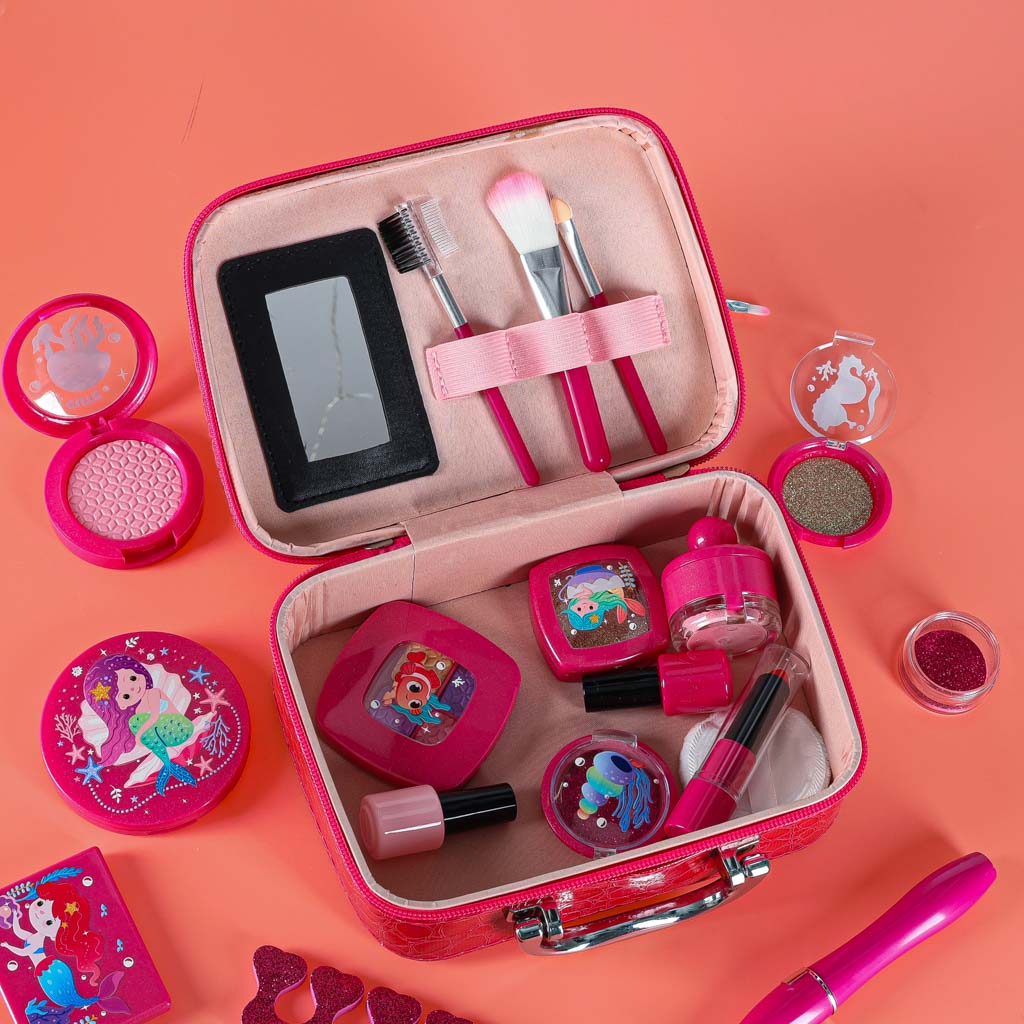 Vaikų makiažo ir nagų dailės kosmetikos rinkinys lagaminėlyje, 22 elementai