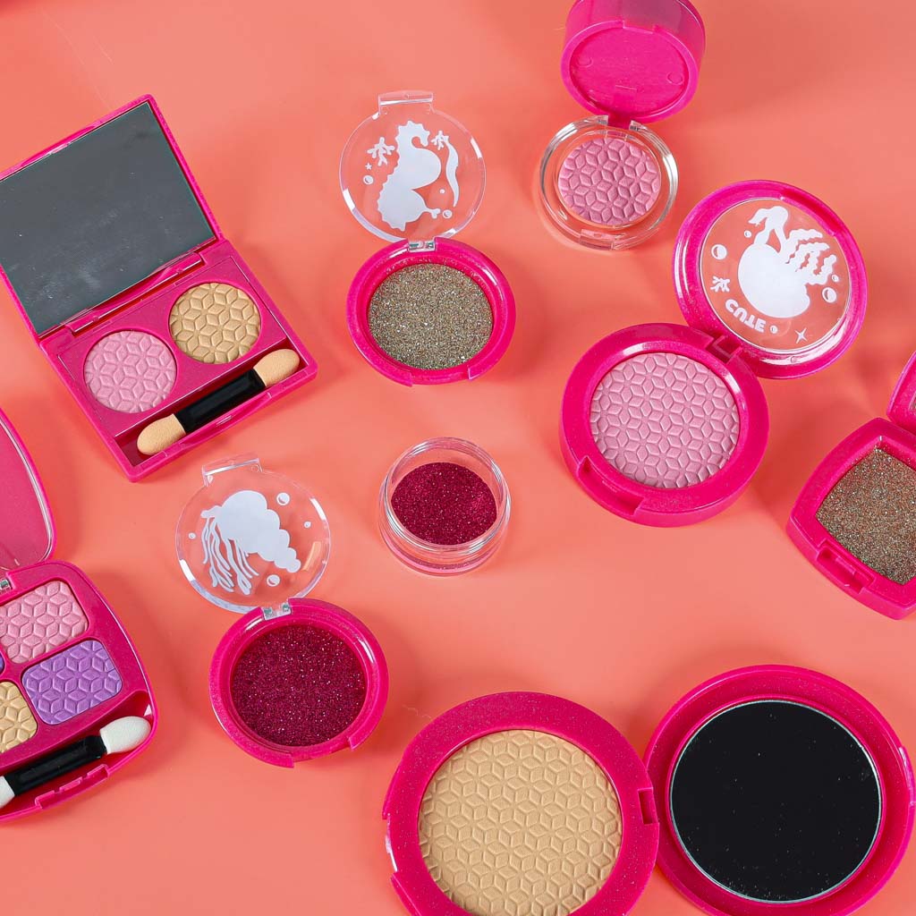 Vaikų makiažo ir nagų dailės kosmetikos rinkinys lagaminėlyje, 22 elementai