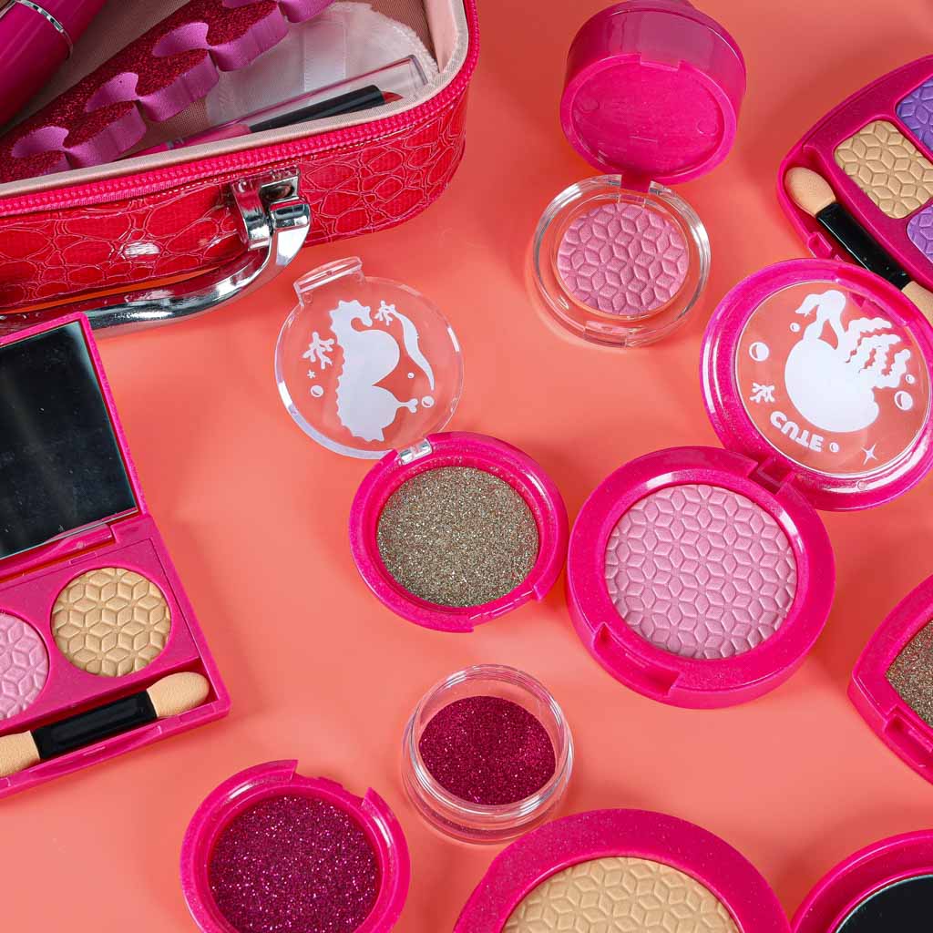 Vaikų makiažo ir nagų dailės kosmetikos rinkinys lagaminėlyje, 22 elementai