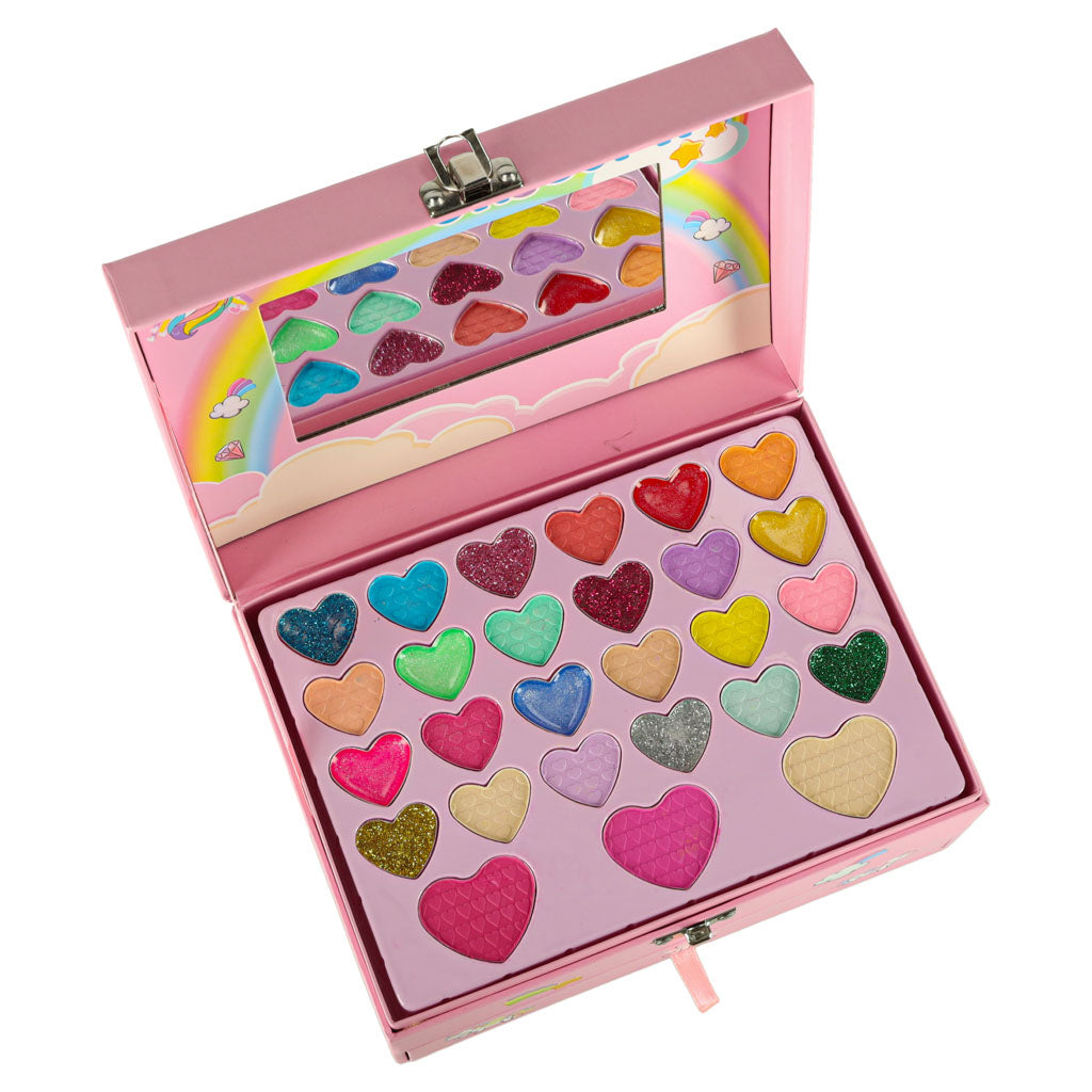 Vienaragio kosmetikos rinkinys mergaitėms: makiažas, nagų lakai, šešėliai lagaminėlyje su stalčiukais