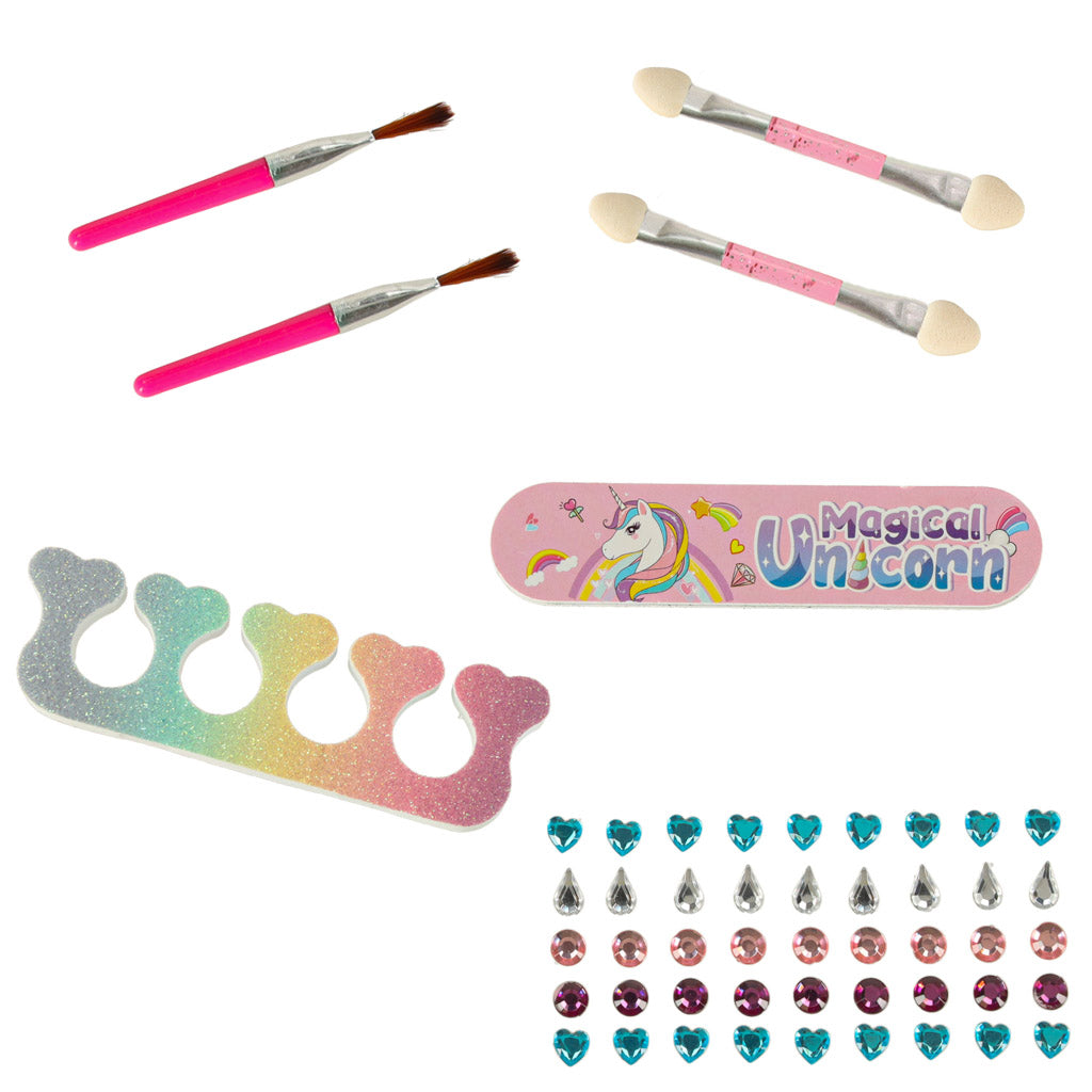 Vienaragio kosmetikos rinkinys mergaitėms: makiažas, nagų lakai, šešėliai lagaminėlyje su stalčiukais