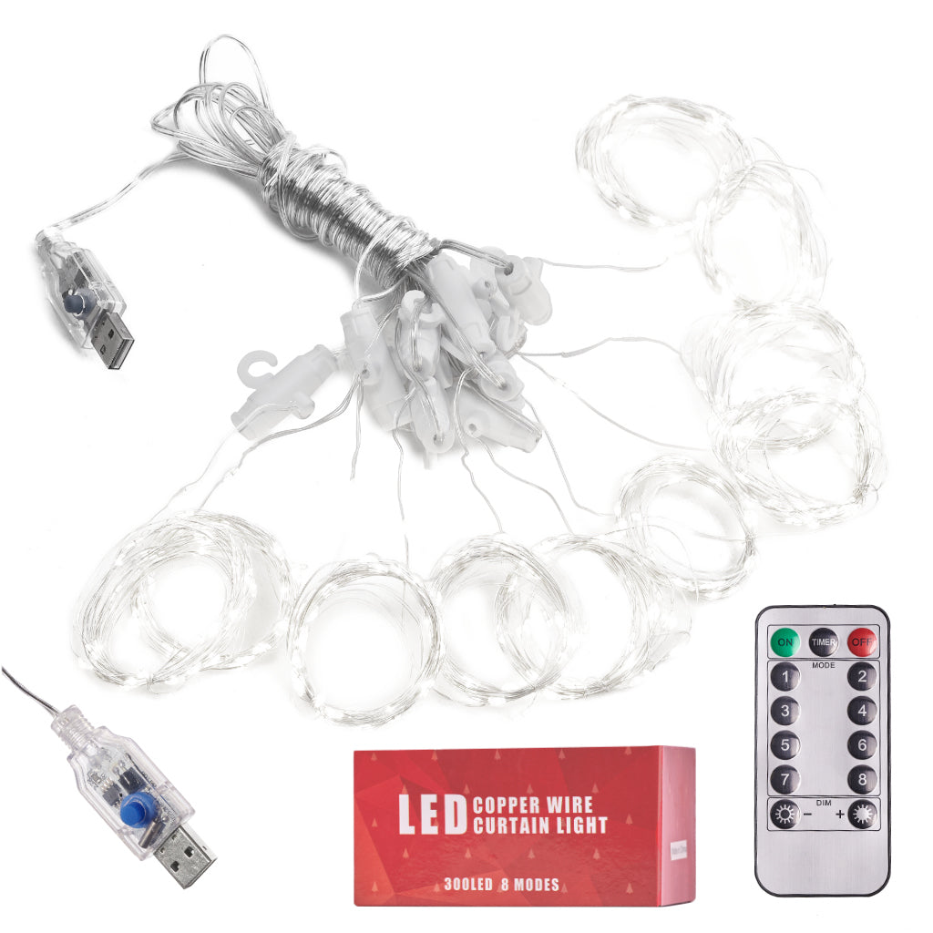 LED girlianda 3x3 m 300LED, šaltai balta – vaizdas 2