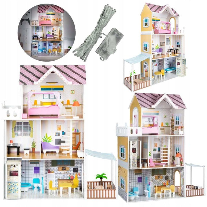 Didelis medinis namelis su liftu ir terasa, 120 cm + LED apšvietimas