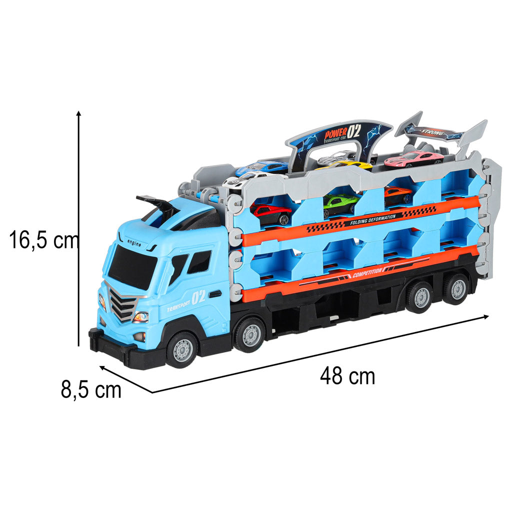 Sunkvežimis-traliukas su automobilių trasa, 210 cm, 8 automobiliai