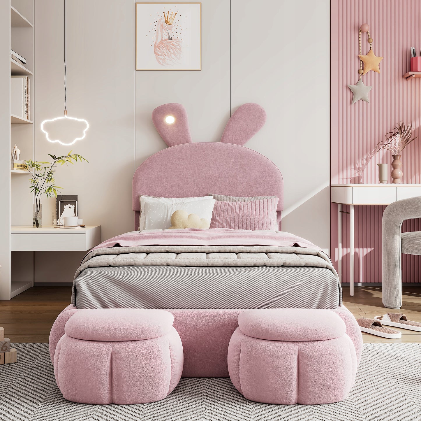 Vaikų kiškio formos lova 90x200 cm su dviem daiktadėžėmis – pagrindinis vaizdas