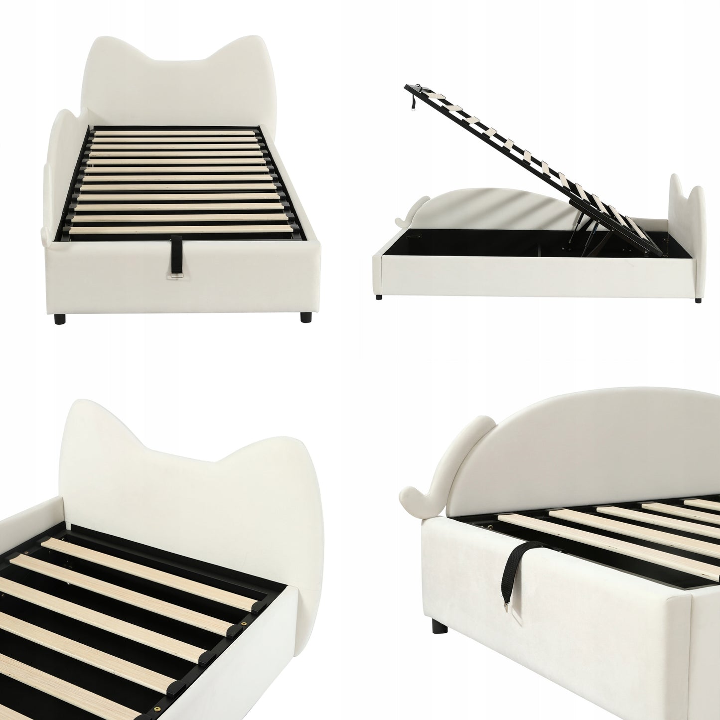 Vaikų lova kačiuko formos 90x200 cm su hidrauliniu skydu, smėlio spalvos – vaizdas 6