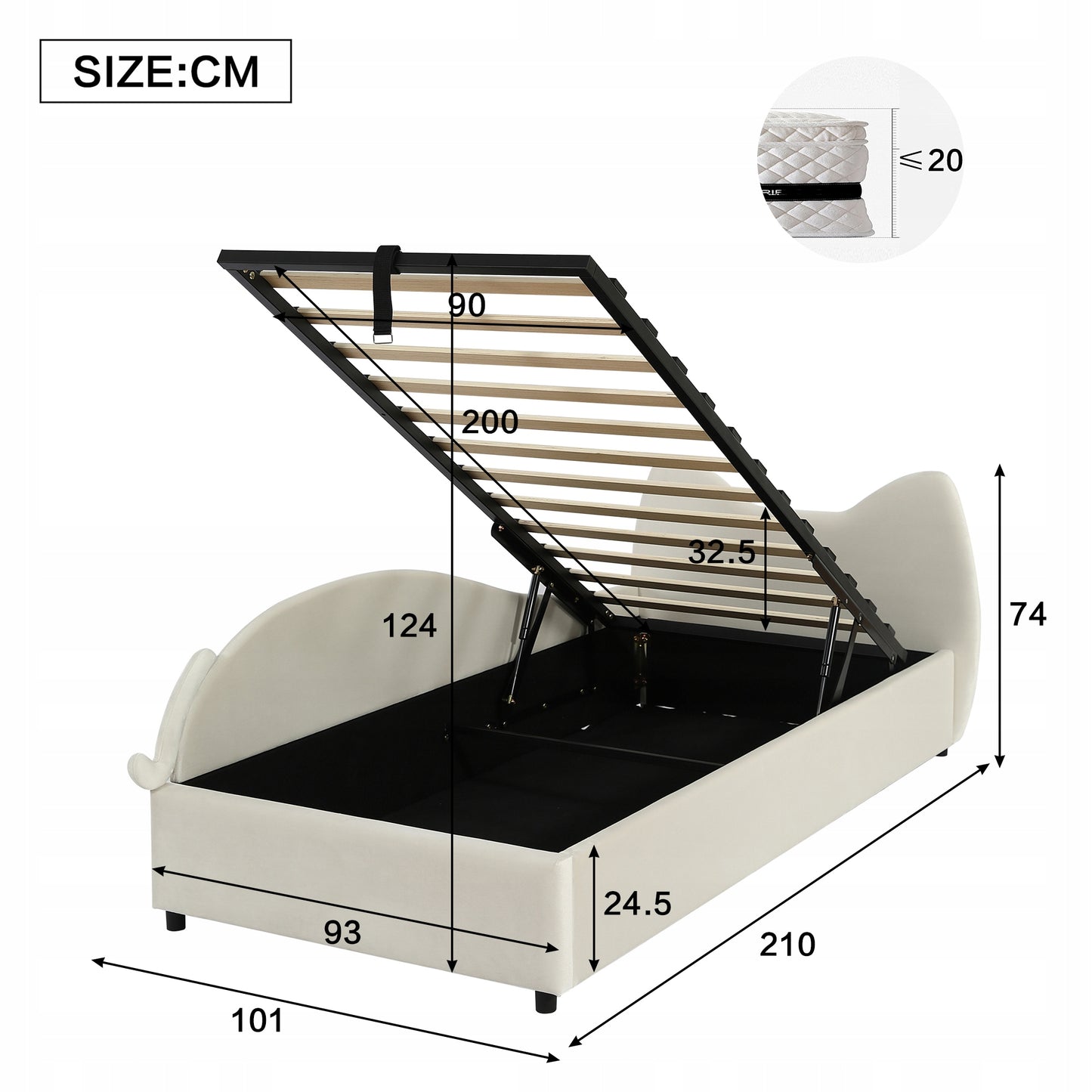 Vaikų lova kačiuko formos 90x200 cm su hidrauliniu skydu – vaizdas 4