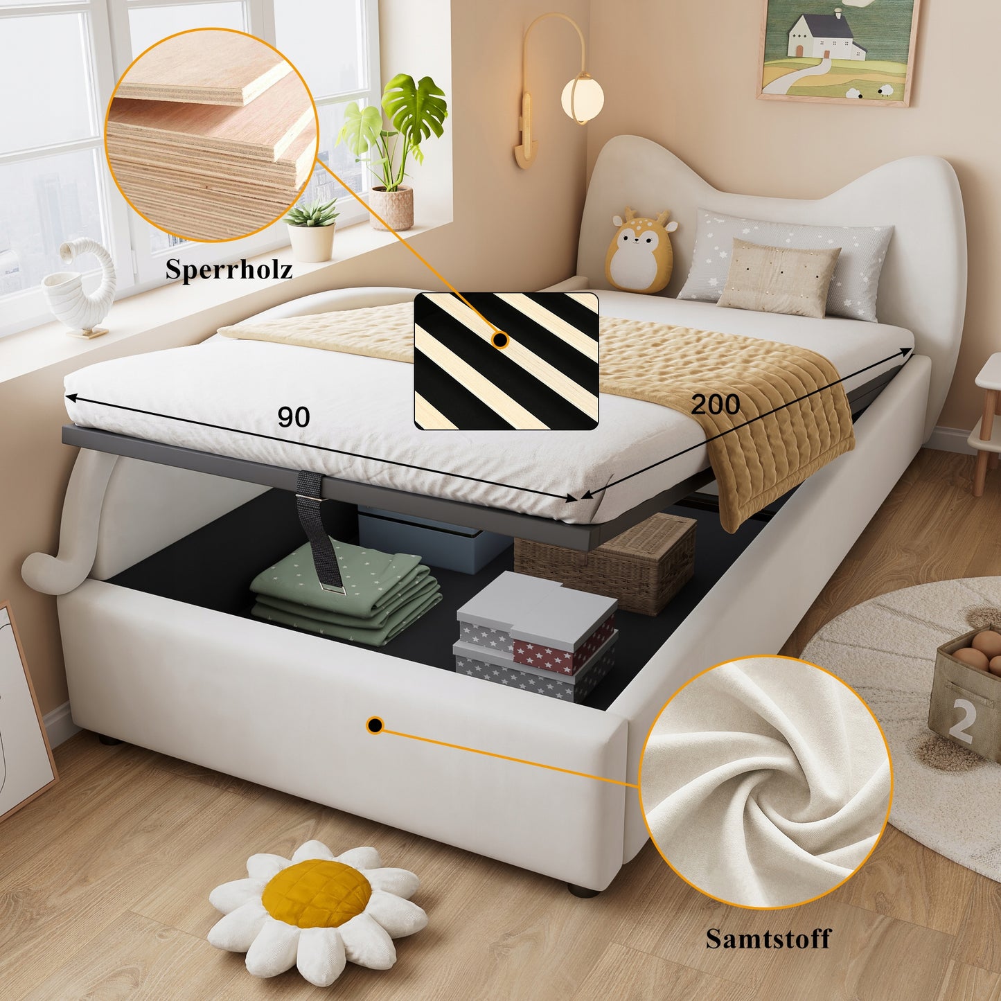 Vaikų lova kačiuko formos 90x200 cm su hidrauliniu skydu – vaizdas 3