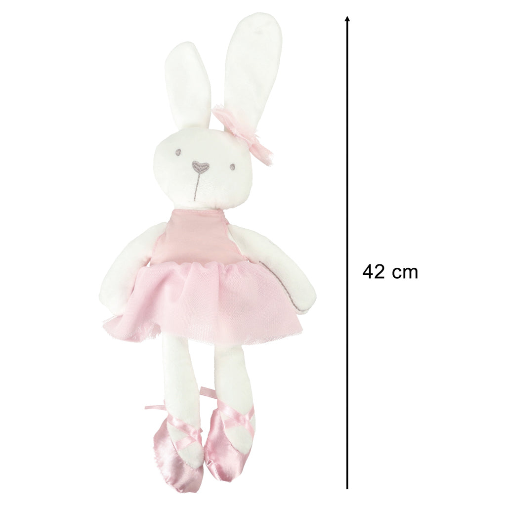 Pliušinis zuikis, minkštas žaislas rožine suknele, 42 cm