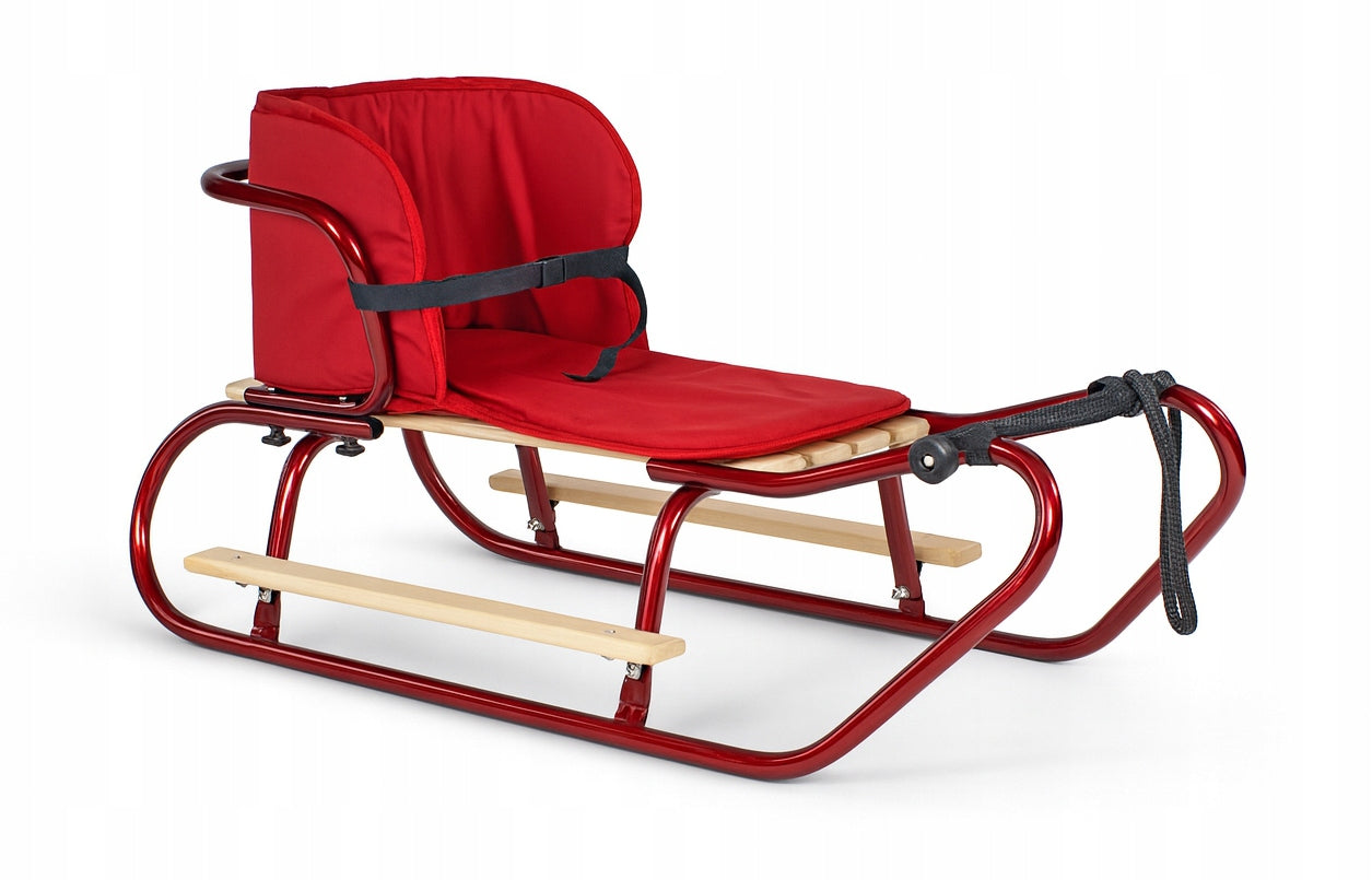 Metalinių Rogučių Komplektas su Nugara, Čiužiniu, Kojų Atramomis ir Diržu – Bordo Spalva – vaizdas 3