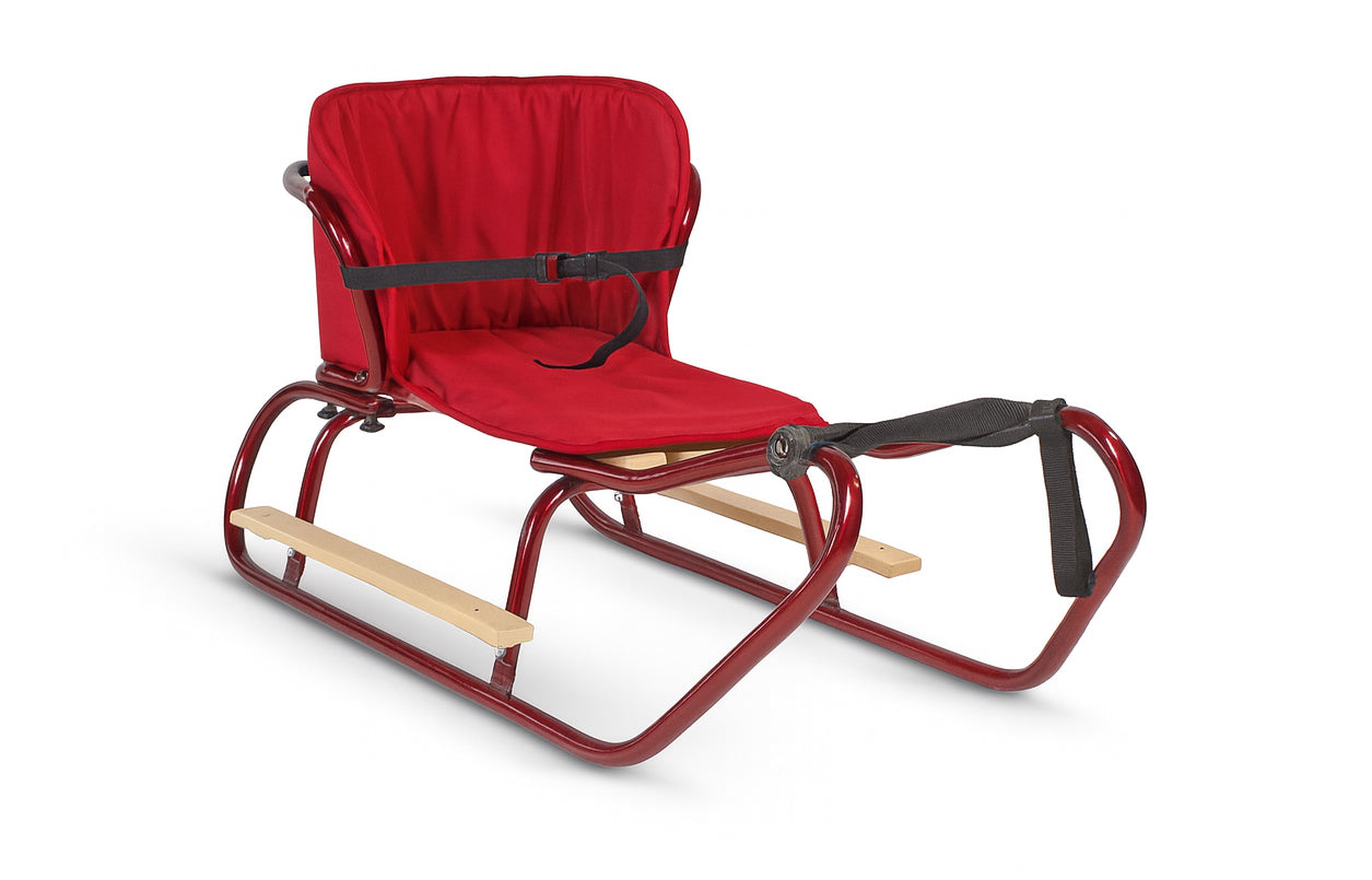 Metalinių Rogučių Komplektas su Nugara, Čiužiniu, Kojų Atramomis ir Diržu – Bordo Spalva – vaizdas 4