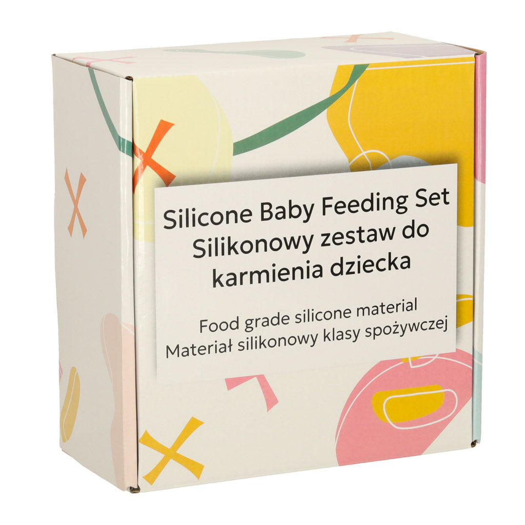 Silikoniniai vaikiški indai pelėdėlė smėlio spalvos 9 elementų rinkinys