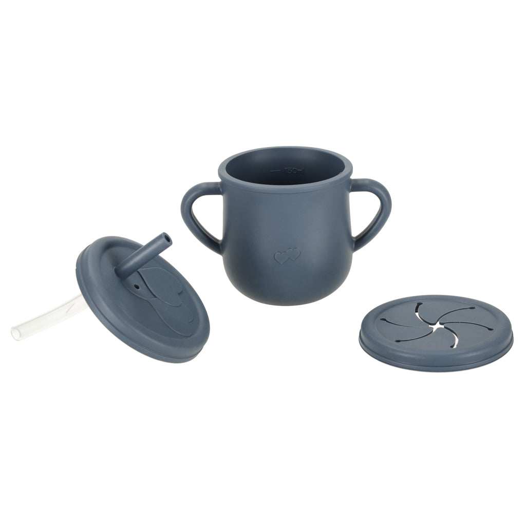 Voverės formos silikoninių indų rinkinys vaikams, 9 elementai, tamsiai mėlynas