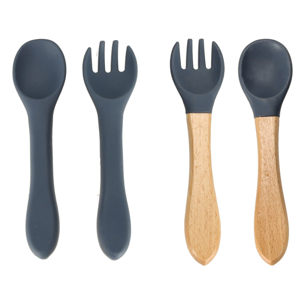 Voverės formos silikoninių indų rinkinys vaikams, 9 elementai, tamsiai mėlynas