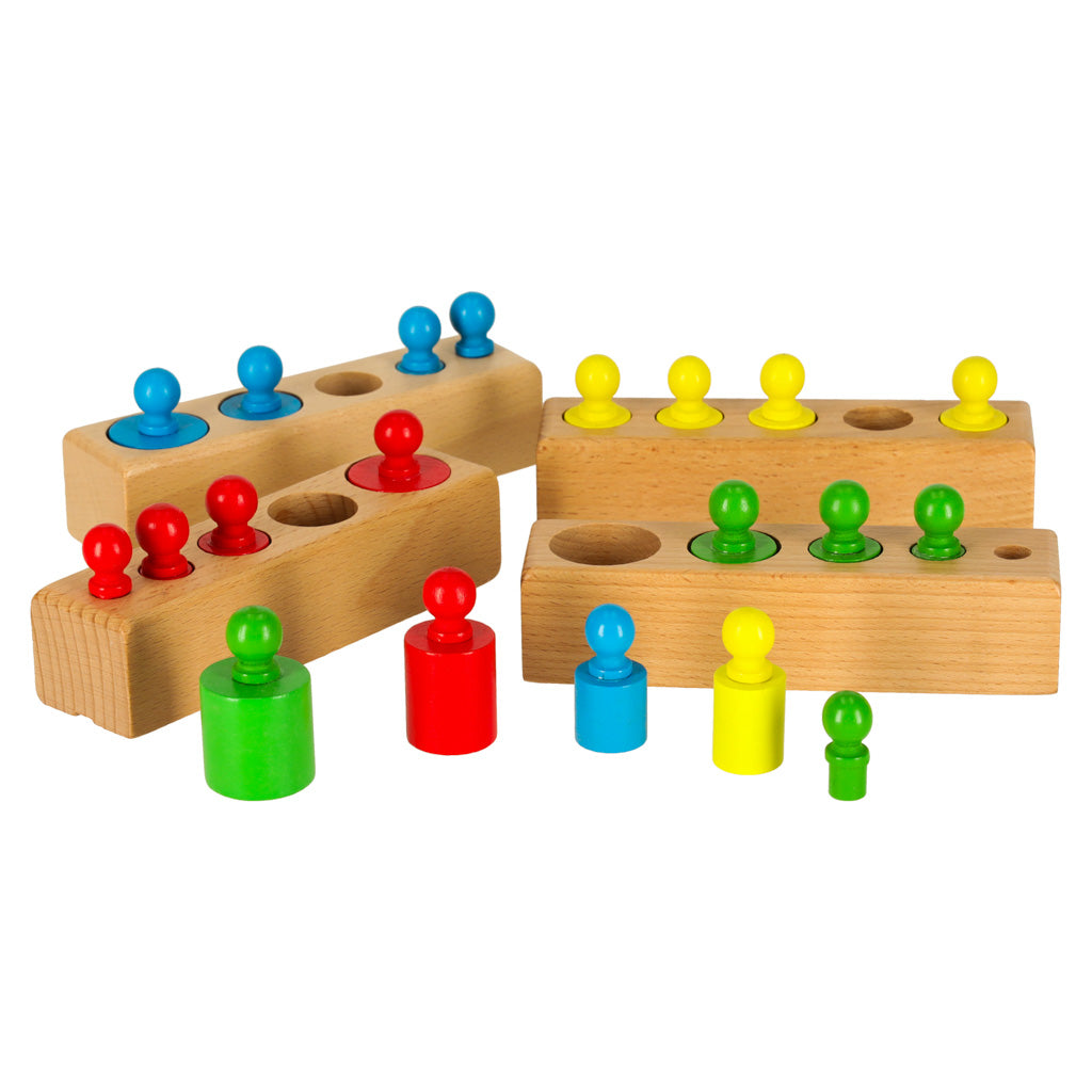 Spalvinga medinė Montessori dėlionė: cilindrai-svoriai
