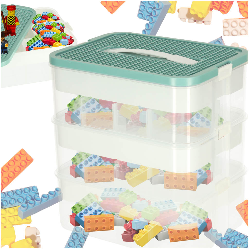 3 aukštų dėžė-organizatorius kaladėlėms ir žaislams su dangčiu – pagrindinis vaizdas