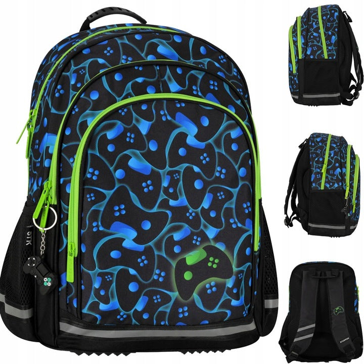 Mokyklos kuprinė-tornisteris, berniukui, žaidimų tema su pulteliais – pagrindinis vaizdas