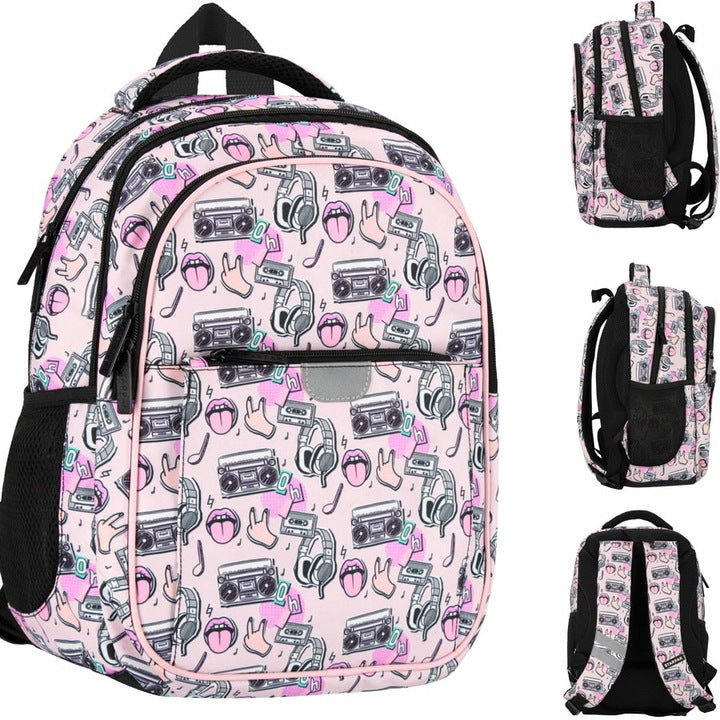 Mokyklos kuprinė-tornisteris, mergaitei, rožinė su muzikos motyvais – pagrindinis vaizdas