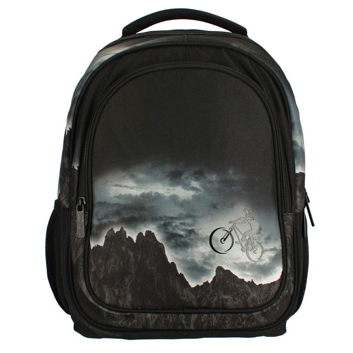 Mokyklos kuprinė-tornisteris, berniukui, juoda su dviračiu – vaizdas 3