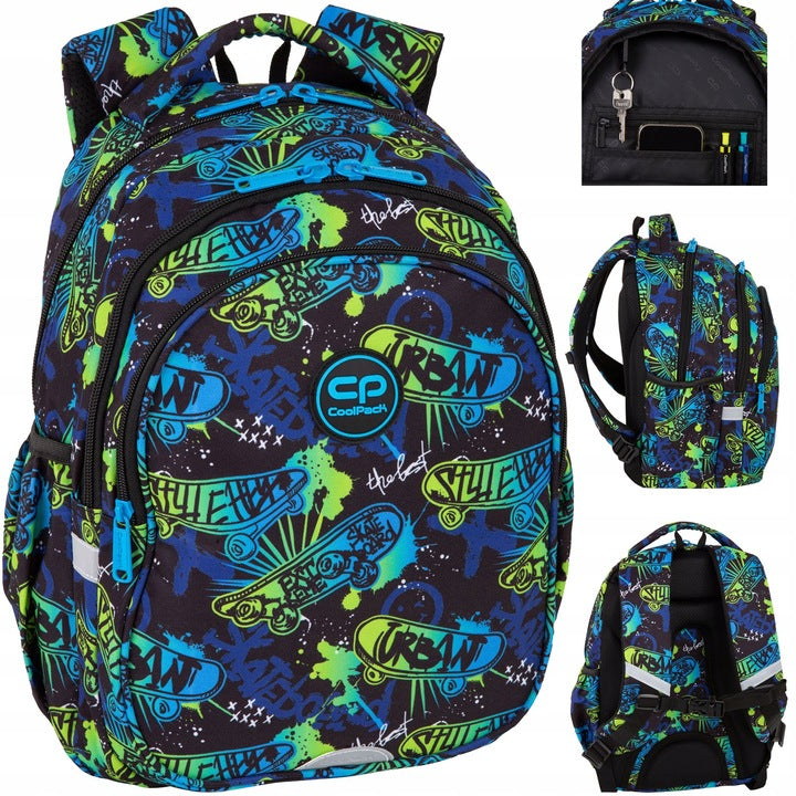 Mokyklinė kuprinė, juoda, 1-3 klasei, Skate Night – pagrindinis vaizdas