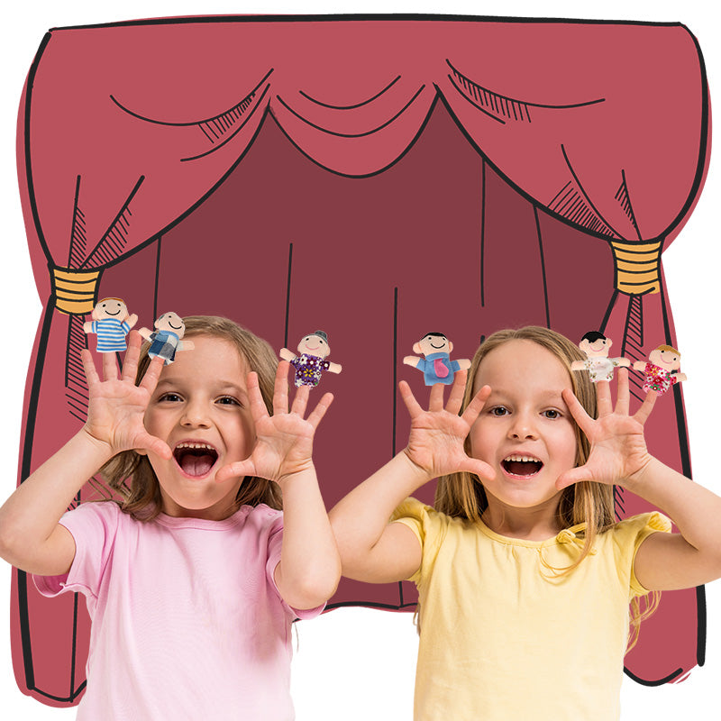 Pliušinės pirštininės lėlės „Šeima“ (6 vnt. rinkinys), pirštų teatras