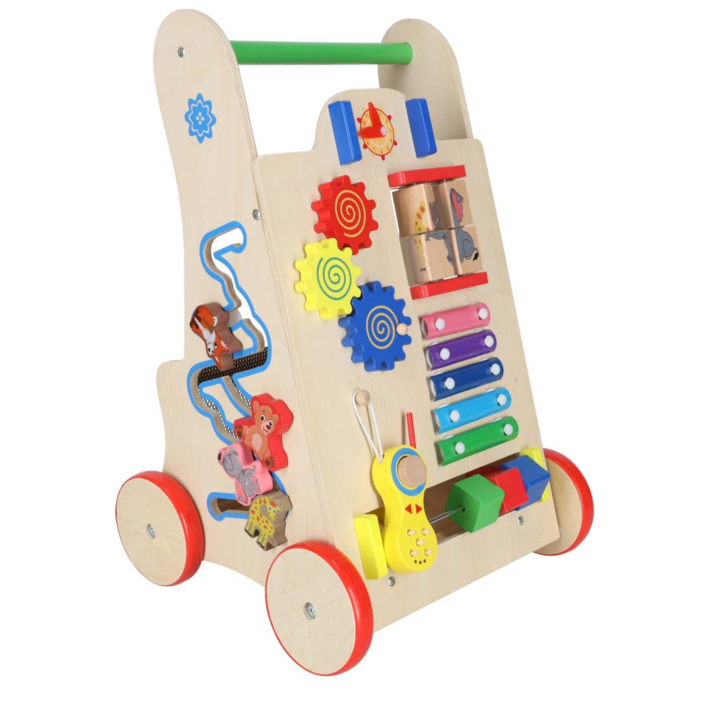 Medinis stumdukas-vaikštynė vaikams su edukaciniu kubu 6in1