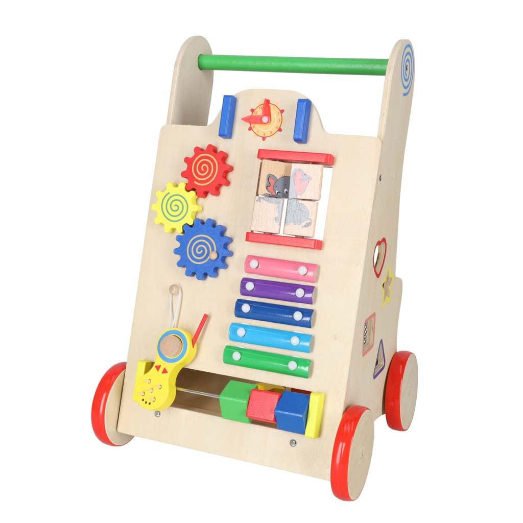 Medinis stumdukas-vaikštynė vaikams su edukaciniu kubu 6in1