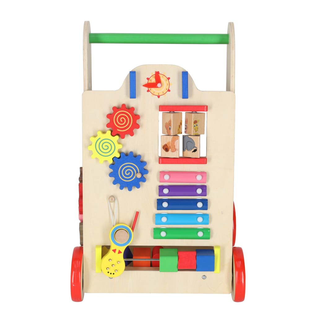 Medinis stumdukas-vaikštynė vaikams su edukaciniu kubu 6in1