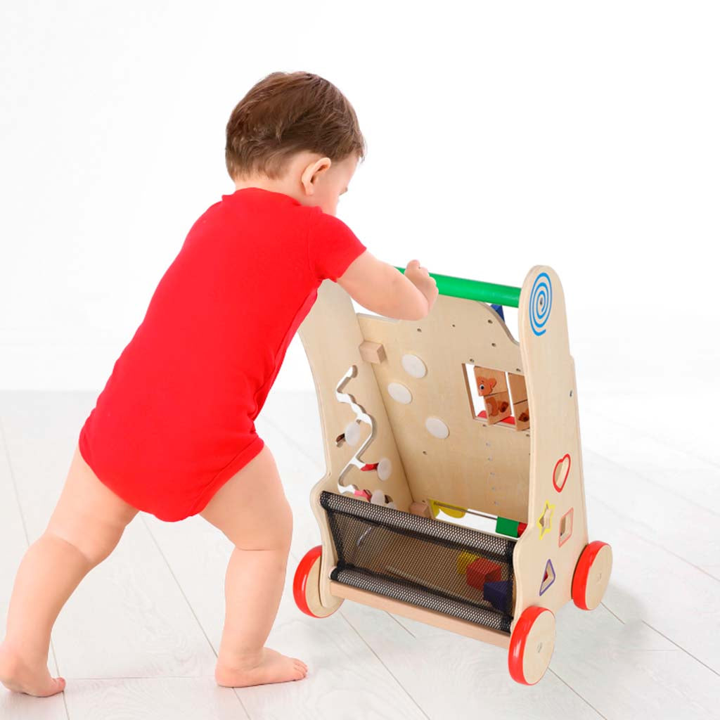 Medinis stumdukas-vaikštynė vaikams su edukaciniu kubu 6in1