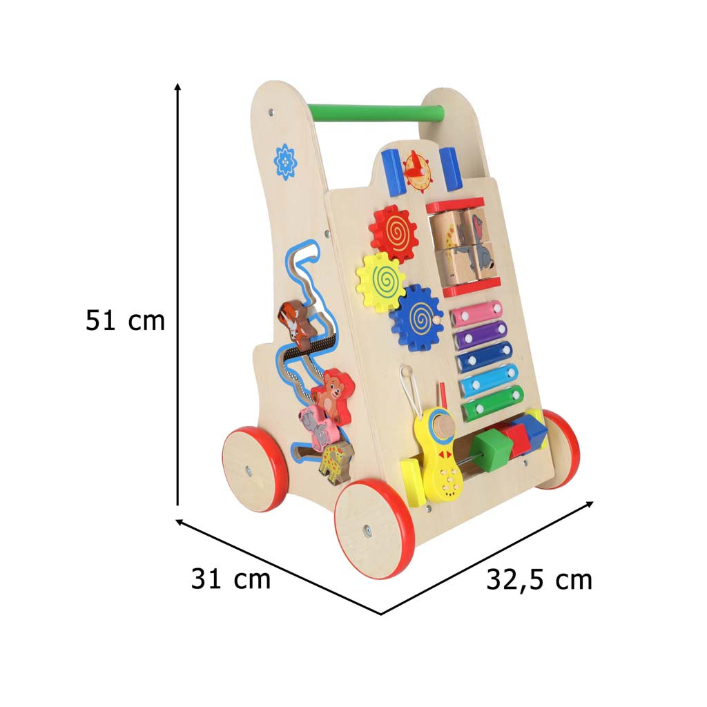 Medinis stumdukas-vaikštynė vaikams su edukaciniu kubu 6in1
