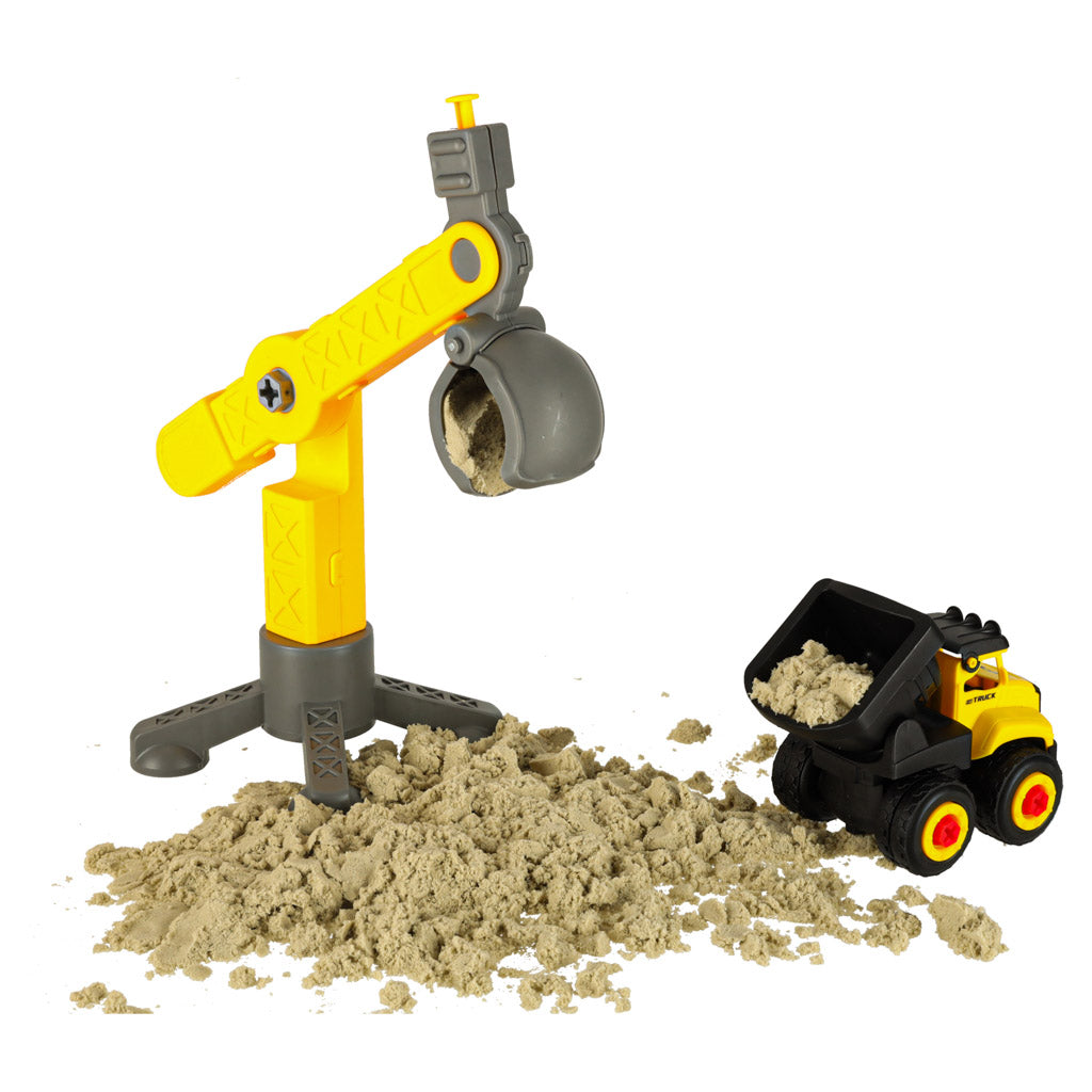 Kūrybinis smėlio rinkinys vaikams: 1100g kinetinio smėlio, pilies elementai, transporto priemonės, formelės ir figūrėlės