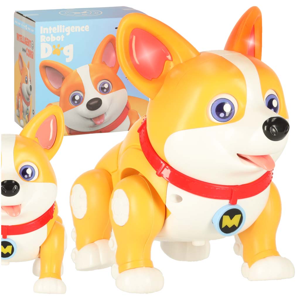 Interaktyvus Corgi šuniukas-robotas su šviečiančiomis ausimis ir muzika
