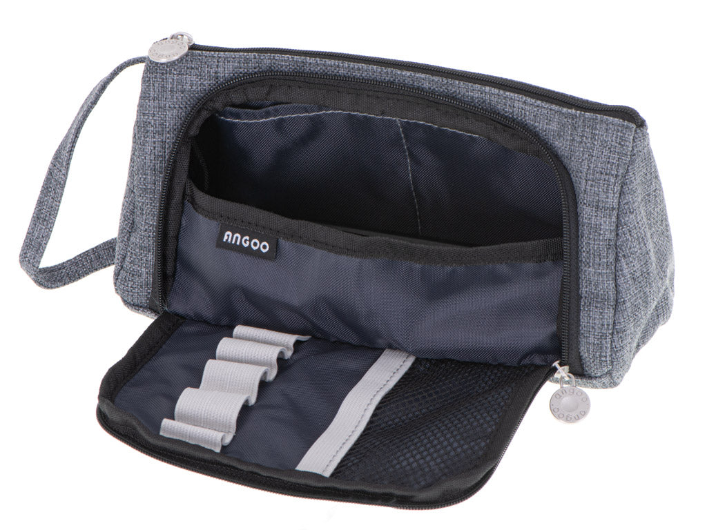 Pilkas dviejų skyrių mokyklinis penalas-kosmetinė 3in1