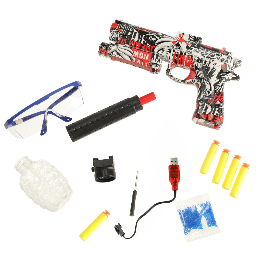 Gelinių vandens kulkų pistoletas-karabinas, USB įkraunamas, su akiniais ir 550 vnt. 7-8 mm kulkų