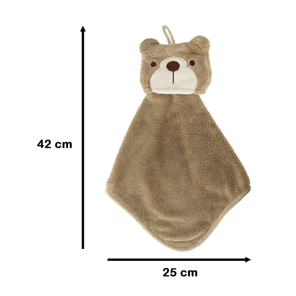 Vaikiškas rankšluostis su meškiuku darželiui, rudas, 42x25 cm