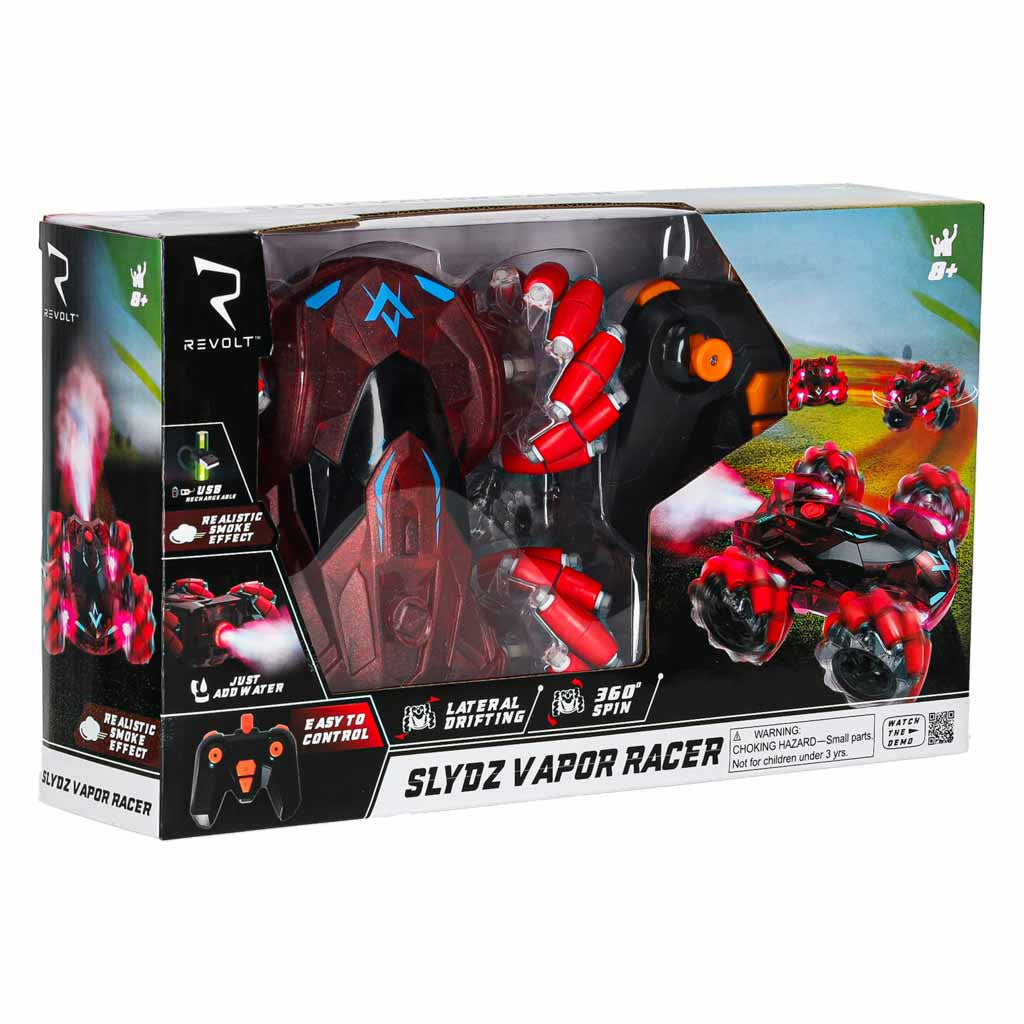 REVOLT Slydz Vapor Racer 360 nuotoliniu būdu valdomas drift visureigis su dūmų efektais, raudonas