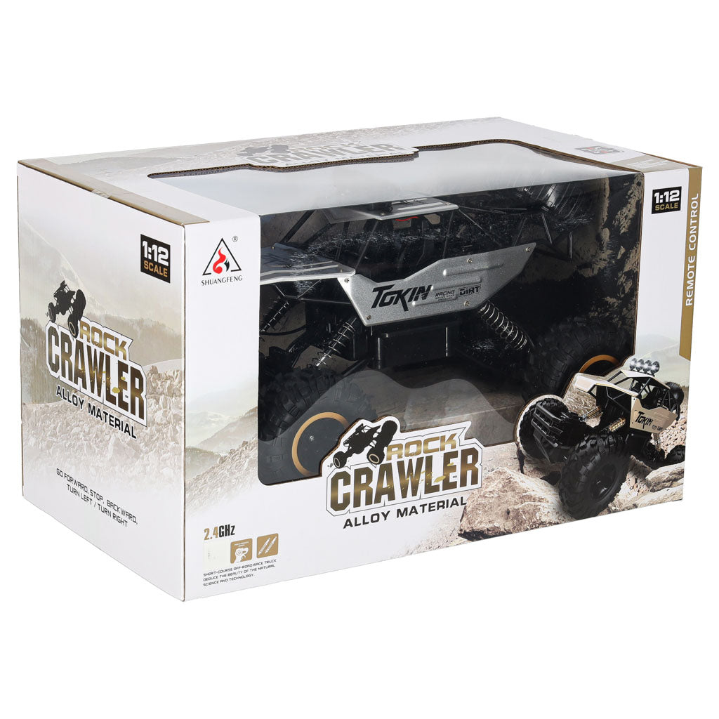 Nuotoliniu būdu valdomas RC Rock Crawler 1:12 4WD metalinis automobilis, sidabrinis