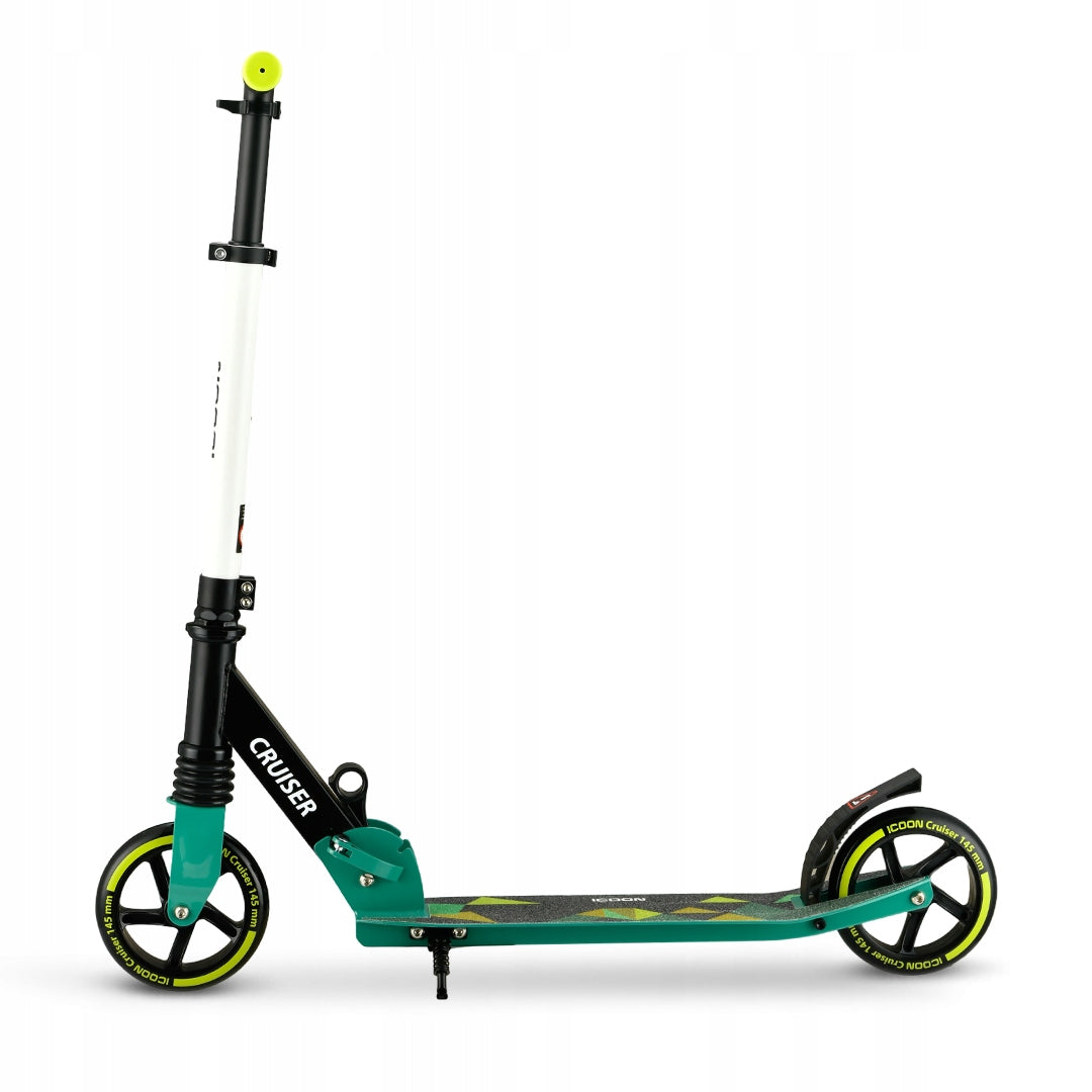 Žalias Paspirtukas Icoon Cruiser, sulankstomas, su amortizatoriumi, reguliuojamas, iki 50 kg