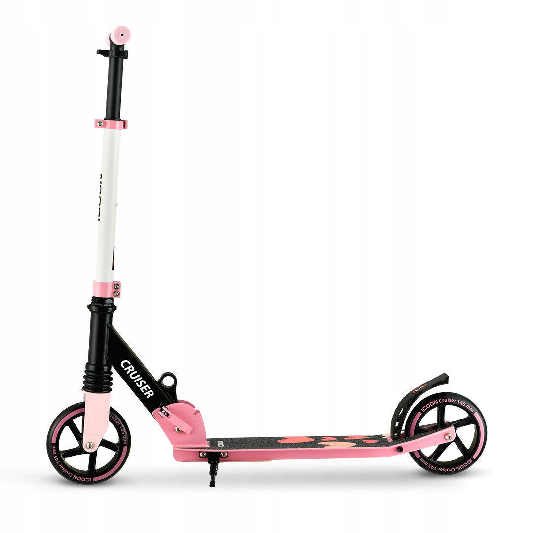 Rožinis Paspirtukas Icoon Cruiser, sulankstomas, su amortizatoriumi, reguliuojamas, iki 50 kg