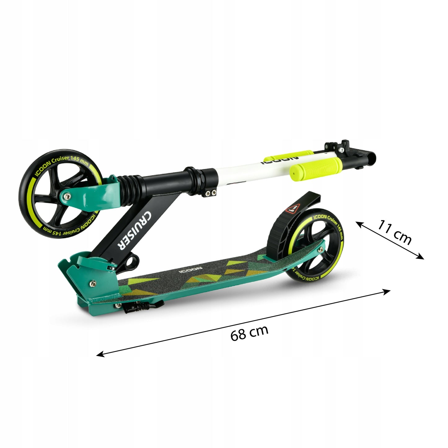Žalias Paspirtukas Icoon Cruiser, sulankstomas, su amortizatoriumi, reguliuojamas, iki 50 kg