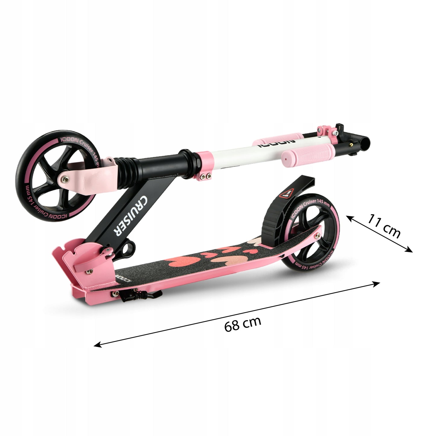 Rožinis Paspirtukas Icoon Cruiser, sulankstomas, su amortizatoriumi, reguliuojamas, iki 50 kg