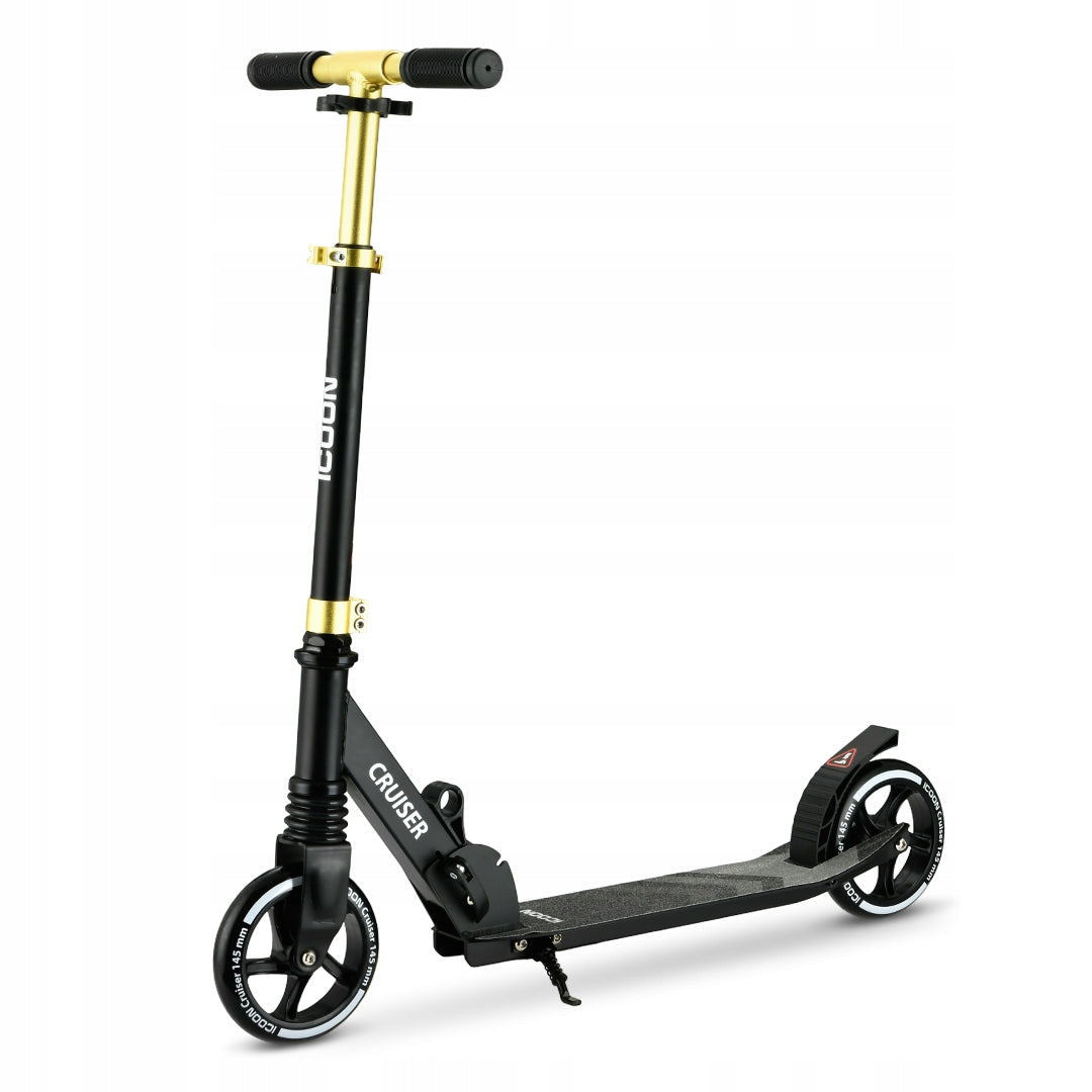 Juodas Paspirtukas Icoon Cruiser, sulankstomas, su amortizatoriumi, reguliuojamas, iki 50 kg