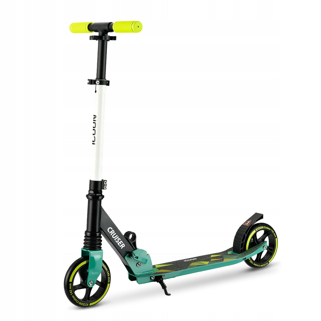 Žalias Paspirtukas Icoon Cruiser, sulankstomas, su amortizatoriumi, reguliuojamas, iki 50 kg