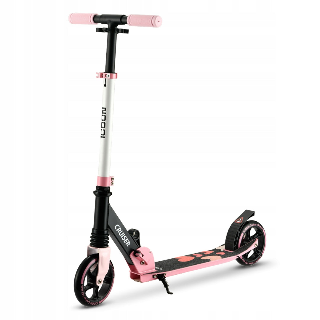 Rožinis Paspirtukas Icoon Cruiser, sulankstomas, su amortizatoriumi, reguliuojamas, iki 50 kg
