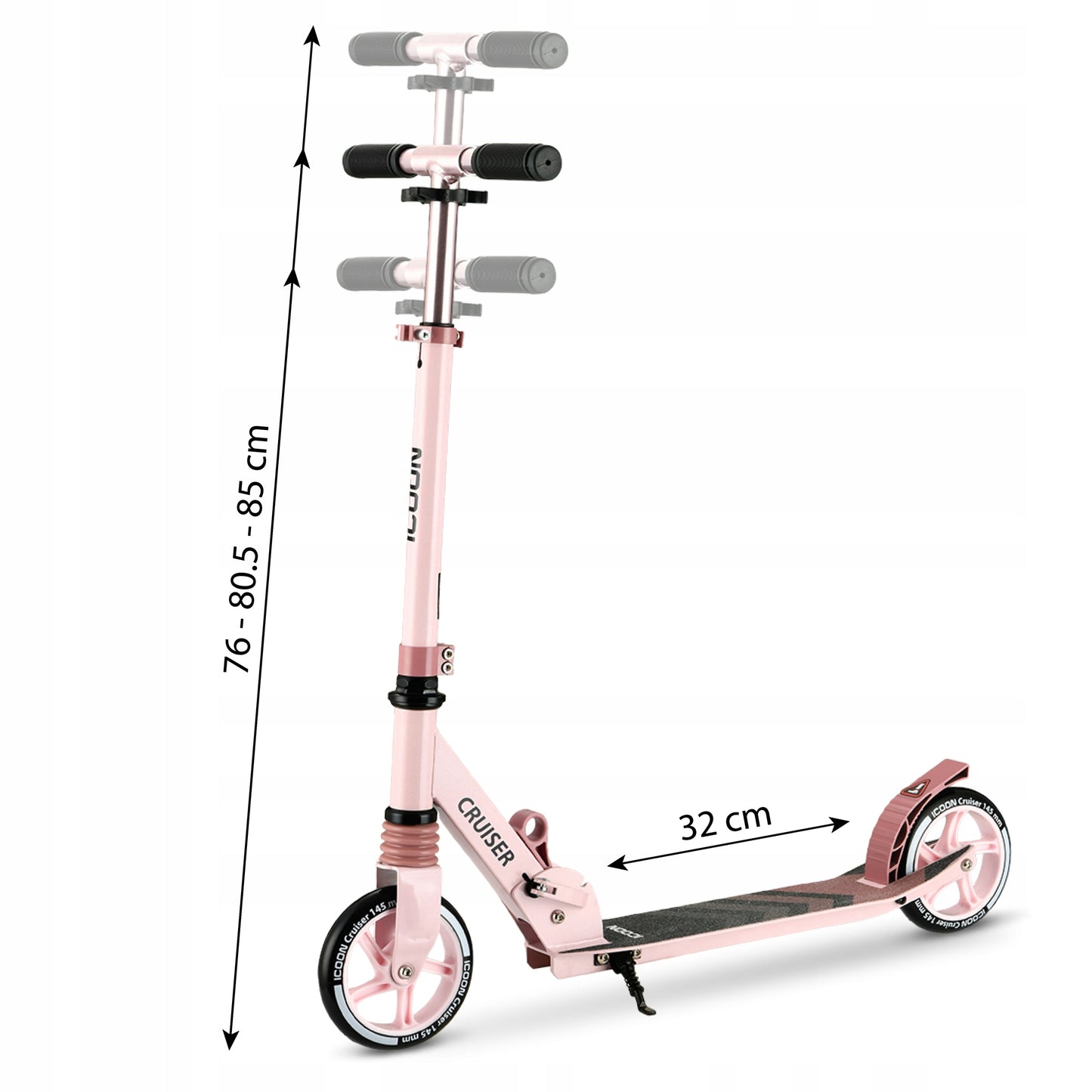 Paspirtukas Icoon Cruiser, sulankstomas, su amortizatoriumi, reguliuojamas, iki 50 kg