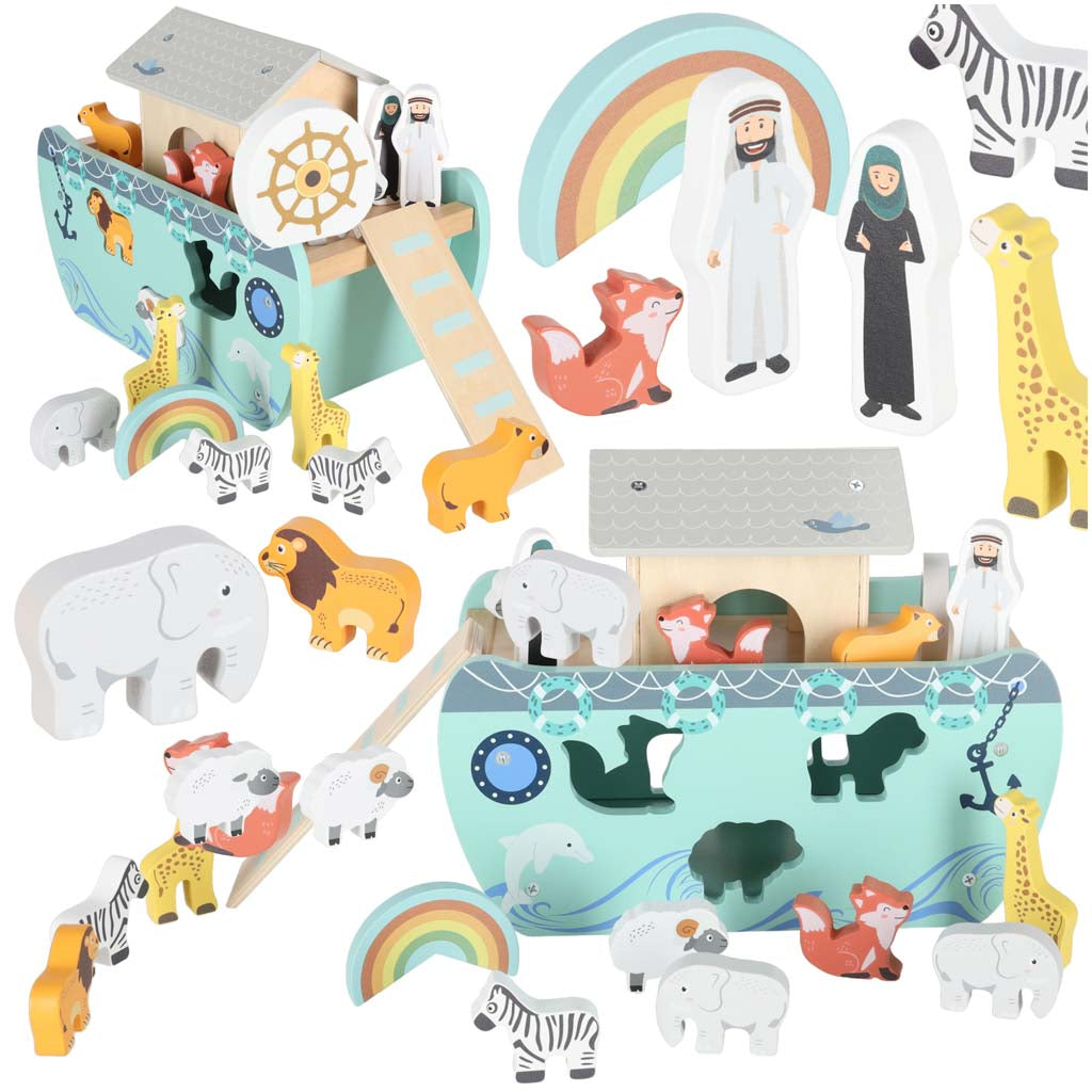 Lulilo medinis formų rūšiuoklis „Nojaus arka“ su gyvūnais, 9 elementai